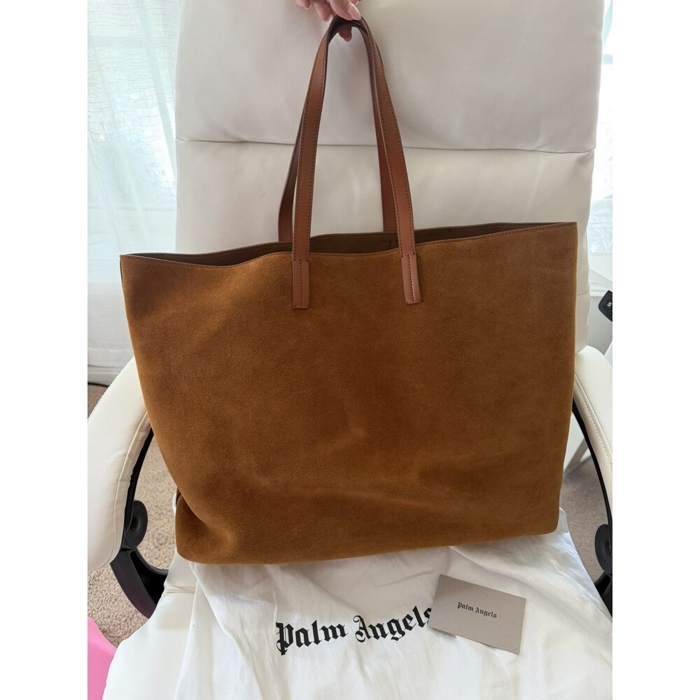 NWT Palm Angels Suede Classic Shopping Tote Bag Tan leather PMNA069F23LEA00261